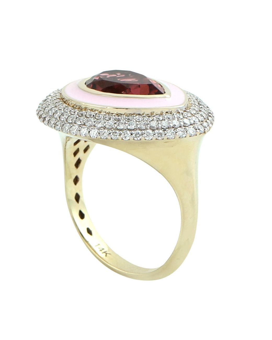 Artisan Metallic Pear Tourmaline & Diamond Enamel Halo Ring