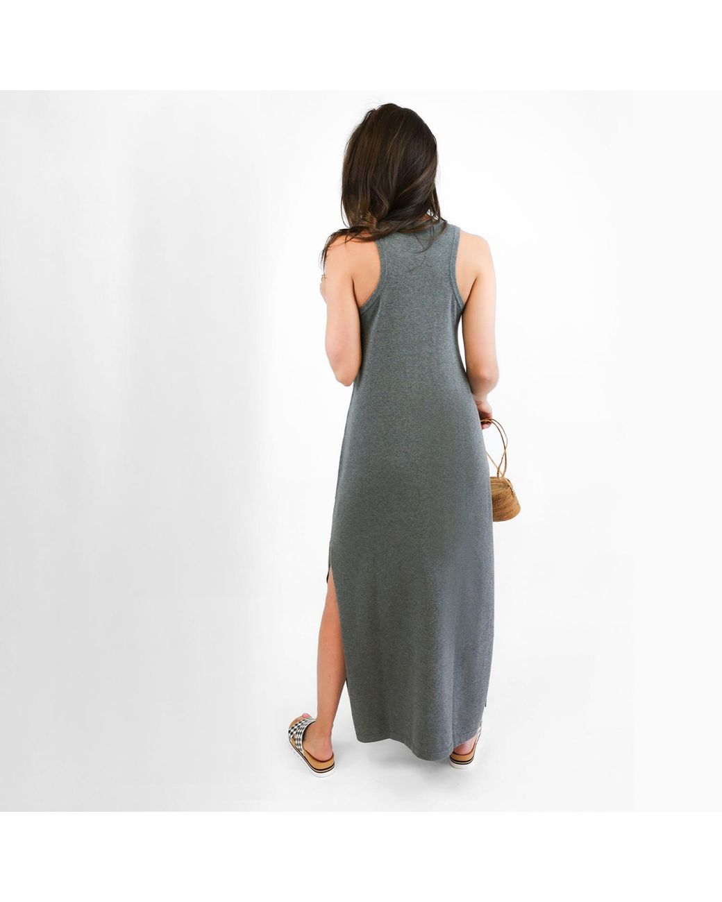 Zenzee Gray Cotton Cashmere Maxi Dress With Side Slits