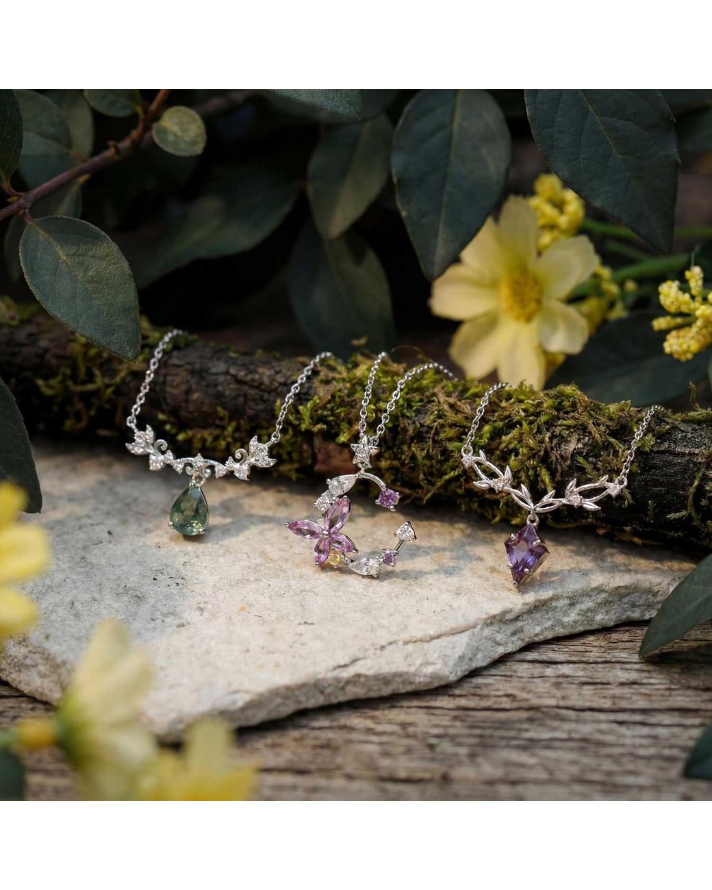 Azura Jewelry New York Metallic Foliage Whispers Moss Agate Necklace Vermeil