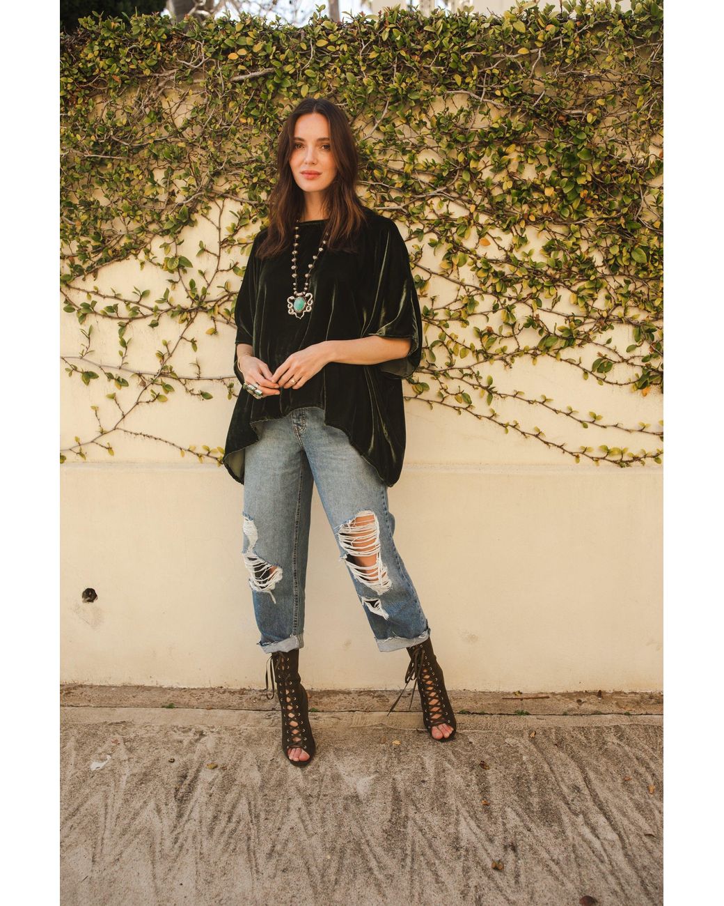 Jennafer Grace Brown Silk Velvet Scarf Blouse