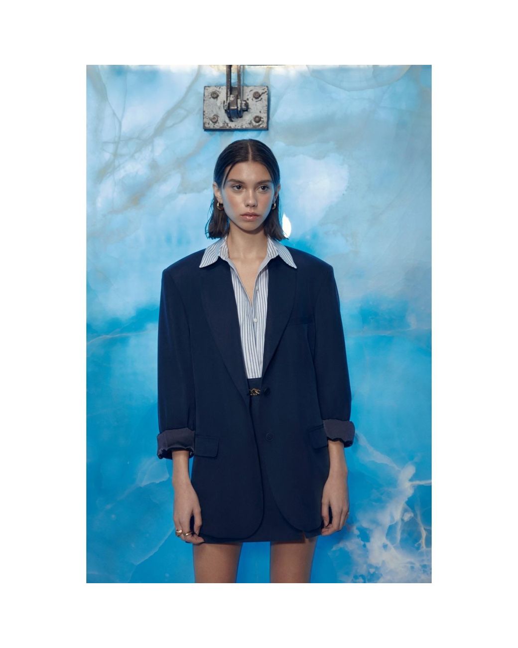 NAZLI CEREN Blue Boxy Oversized Jacket