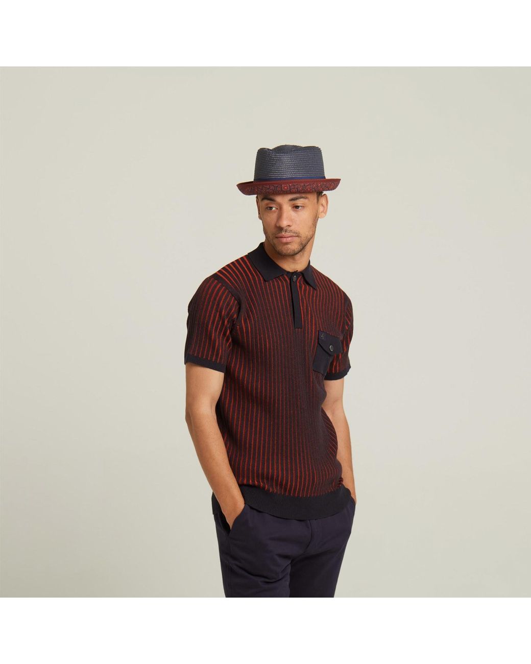 Dasmarca Hats Red Dasmarca Tommy Ash Summer Straw Porkpie Hat With Vintage Geometric Prints for men