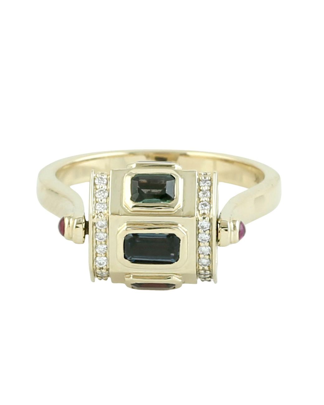 Artisan White 14K Garnet, Tourmaline, Topaz, Amethyst & Diamond Geometric Ring