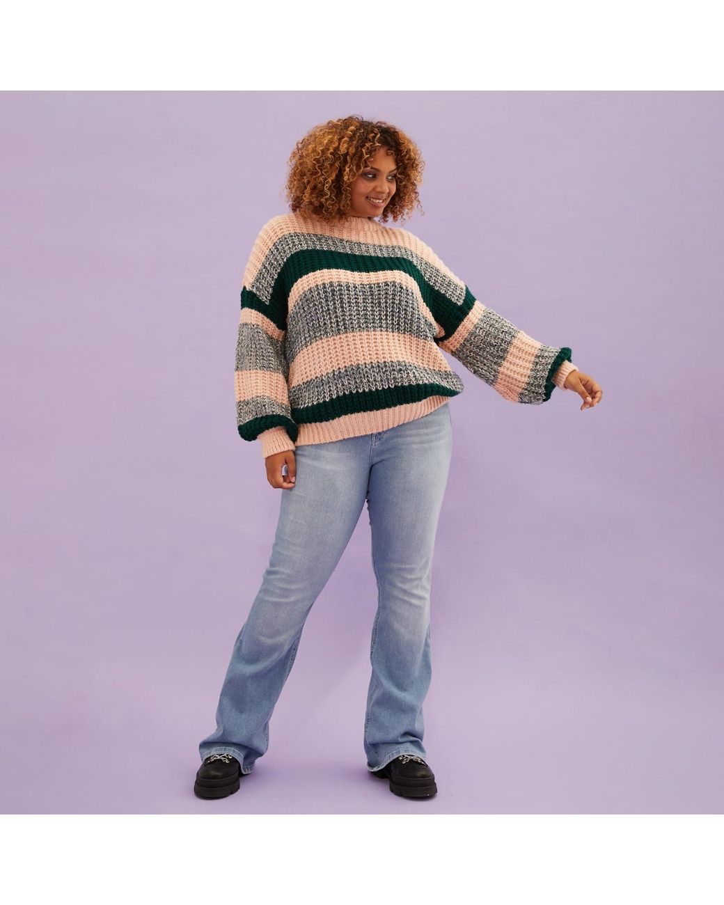 Cara & The Sky Multicolor Louise Stripe Balloon Sleeve Jumper