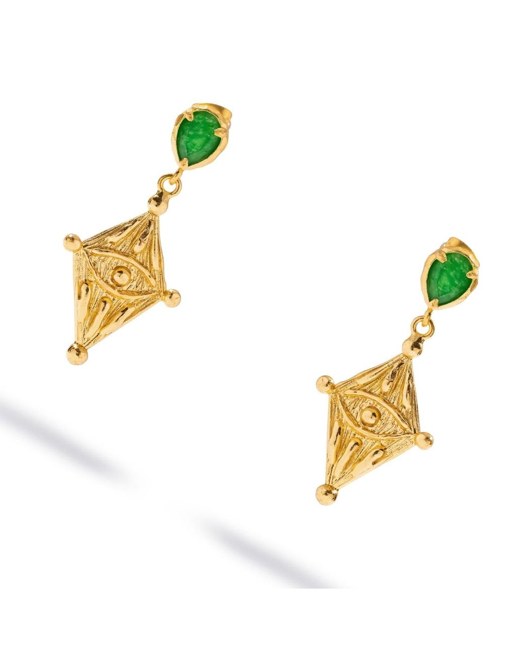 Ebru Jewelry Metallic Ancient Gaze Evil Eye Jade Drop Earrings