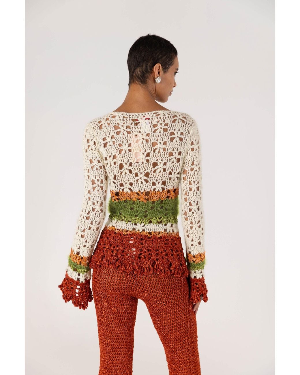 Andreeva Red Chrysanthemum Terracotta Handmade Crochet Pants