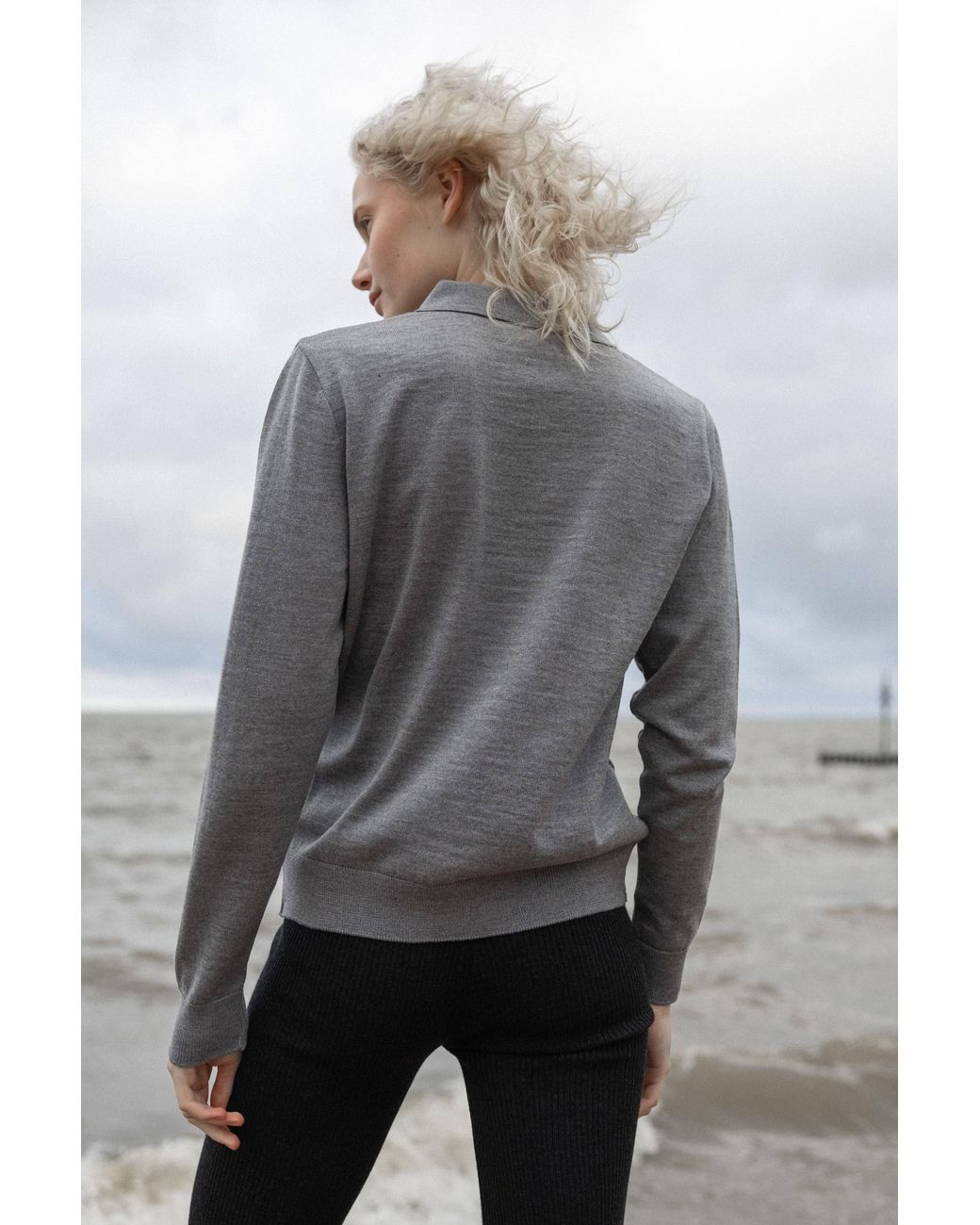 SALANIDA Gray Galante 100% Merino Polo Top Light