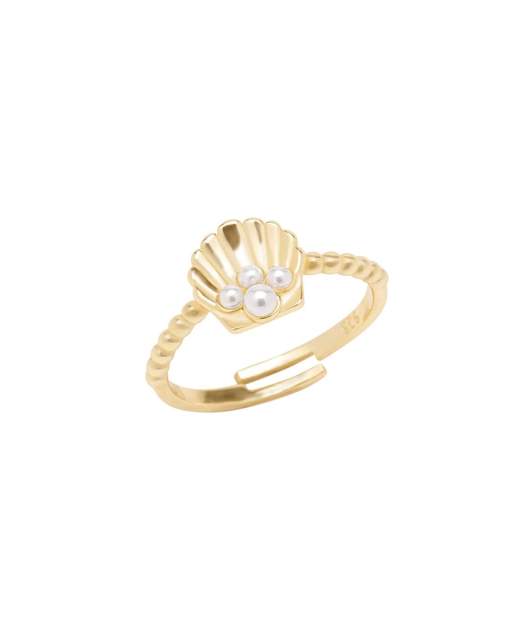 Spero London Metallic Scallop Shell Pearl Sterling Ring
