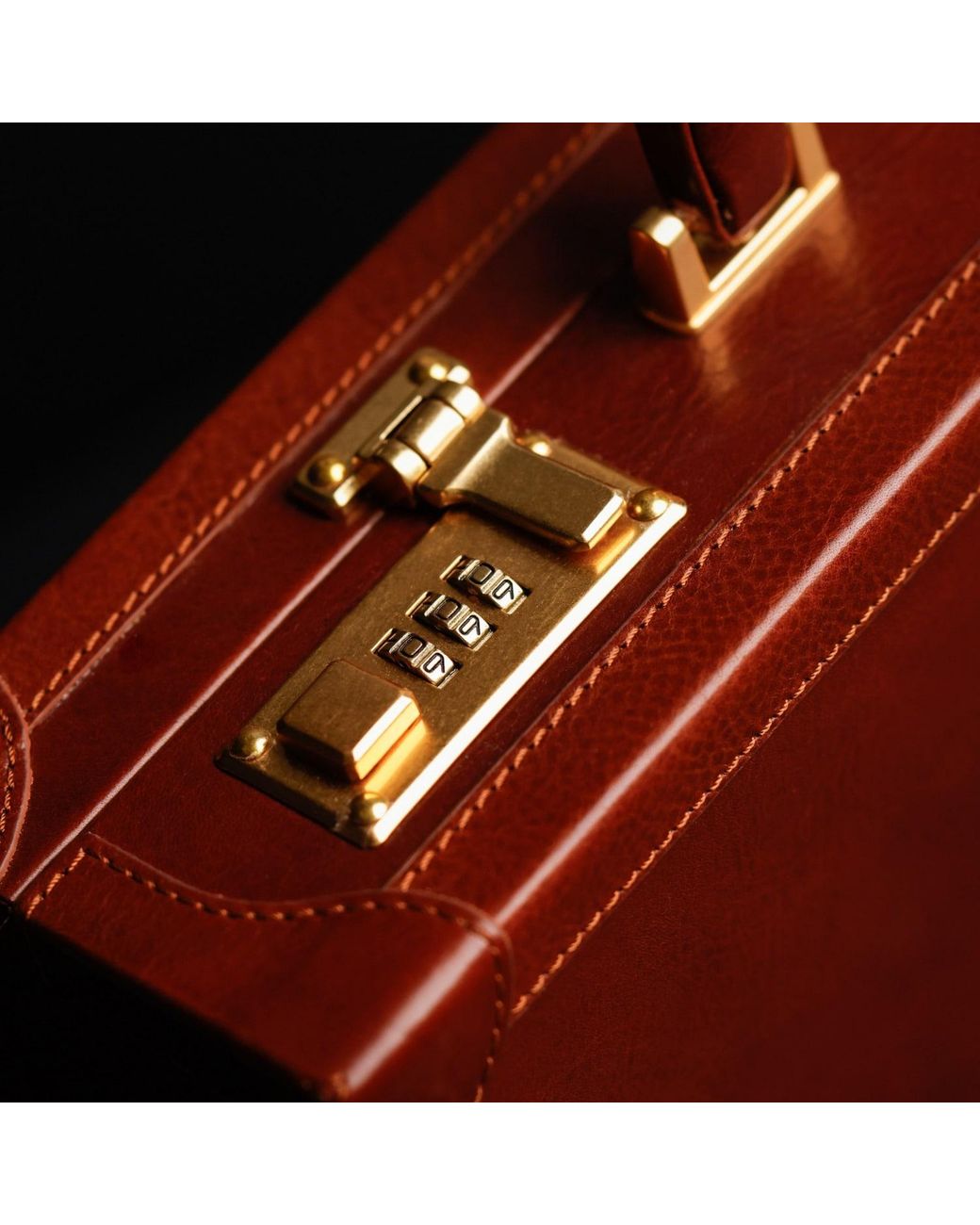 Time Resistance Brown Cognac Leather Attaché Case Briefcase for men