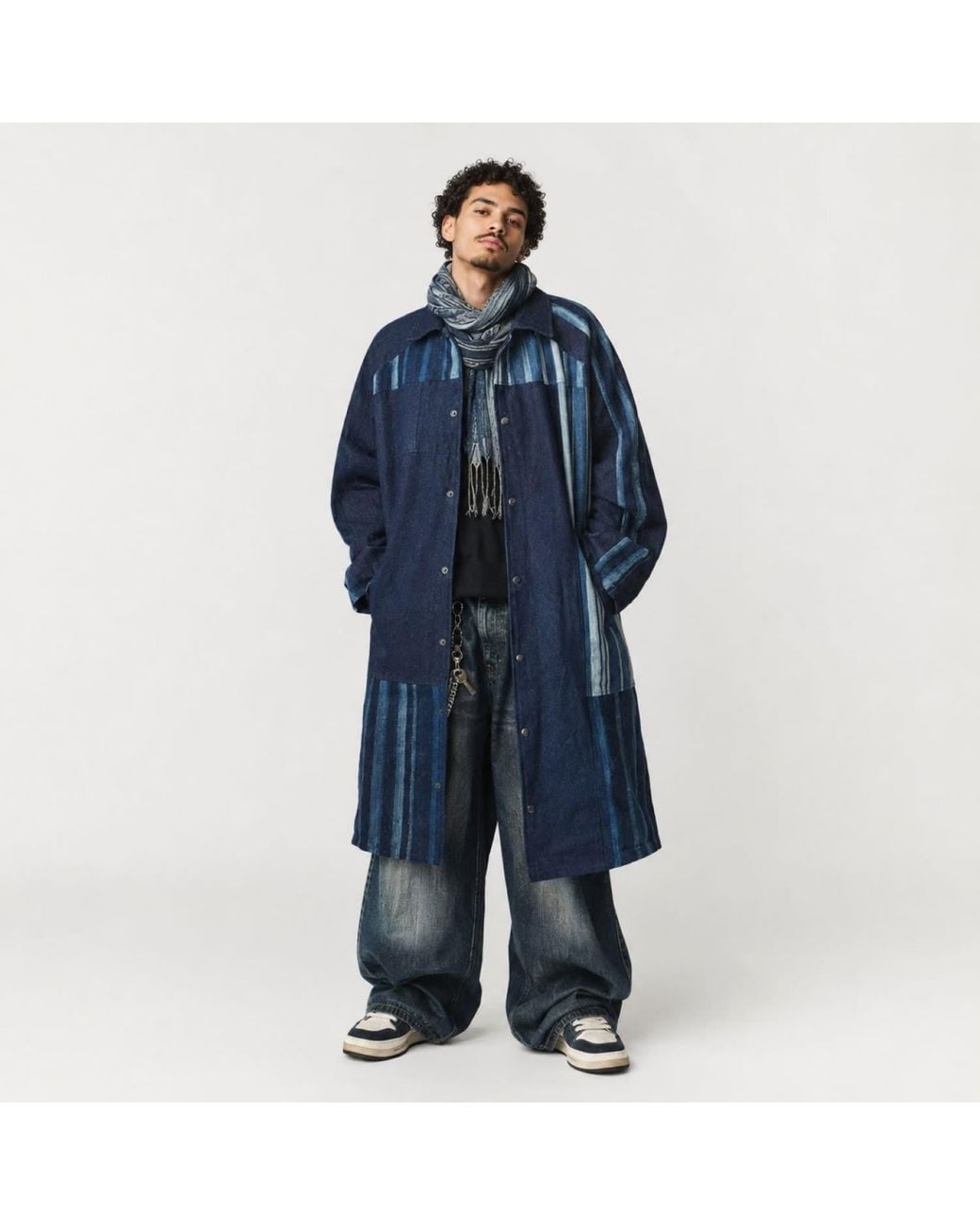 Zasta Studio Blue Blended Denim Article Long Coat for men