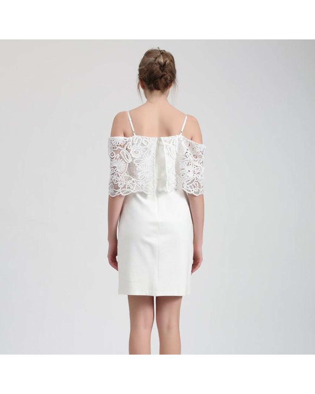 Smart and Joy White Bardot Lace Trim Off-Shoulder Mini Dress