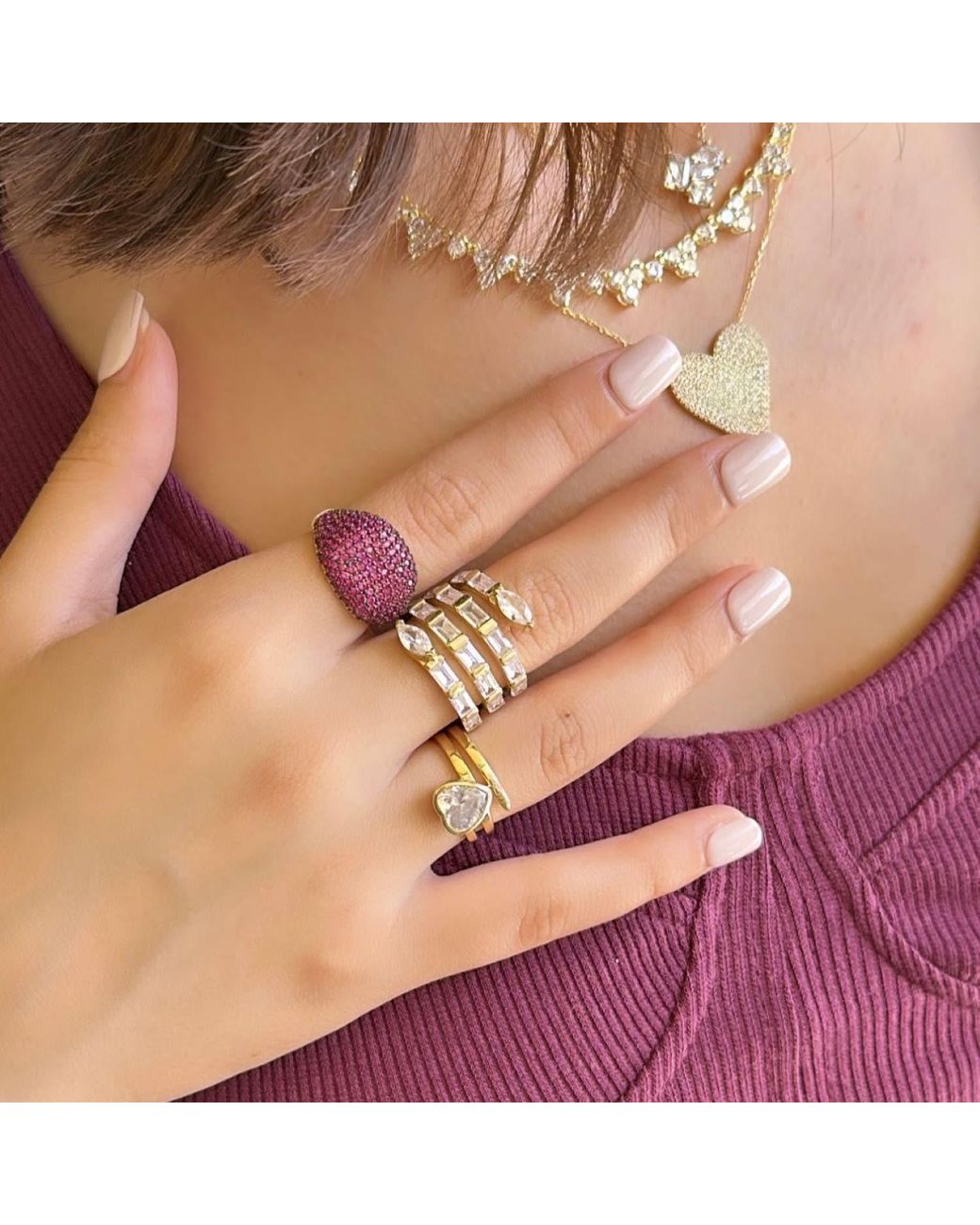 SHYMI Metallic Spiral Heart Ring