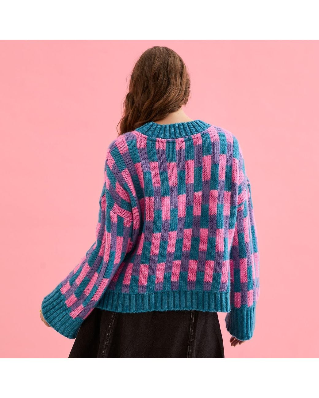 Cara & The Sky Blue Charlotte Geometric Pattern Wide Sleeve Knit Jumper