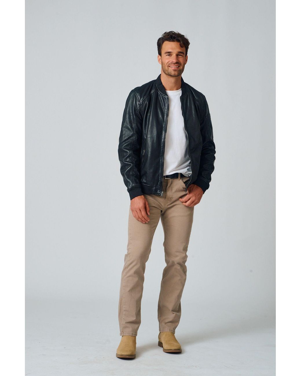 Mauritius Black Leather Bomber Jacket Giton for men
