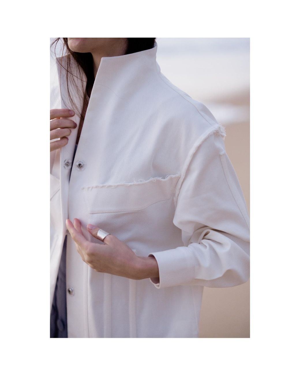 Khris K White Milky Oversized Structured Denim Jacket