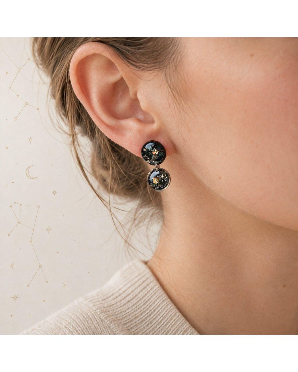 Kate Koel Black Galaxy Dangle Circle Drop Earrings