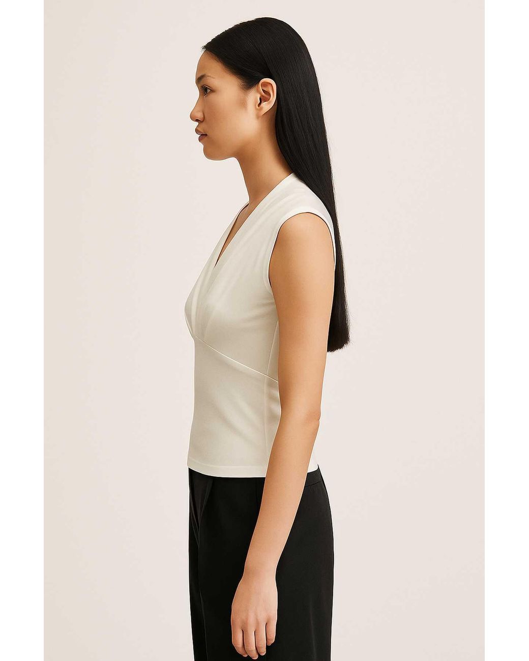 Conquista White Neutrals Cream Jersey Top With Draped V-Neck – Viscose & Elastane Blend