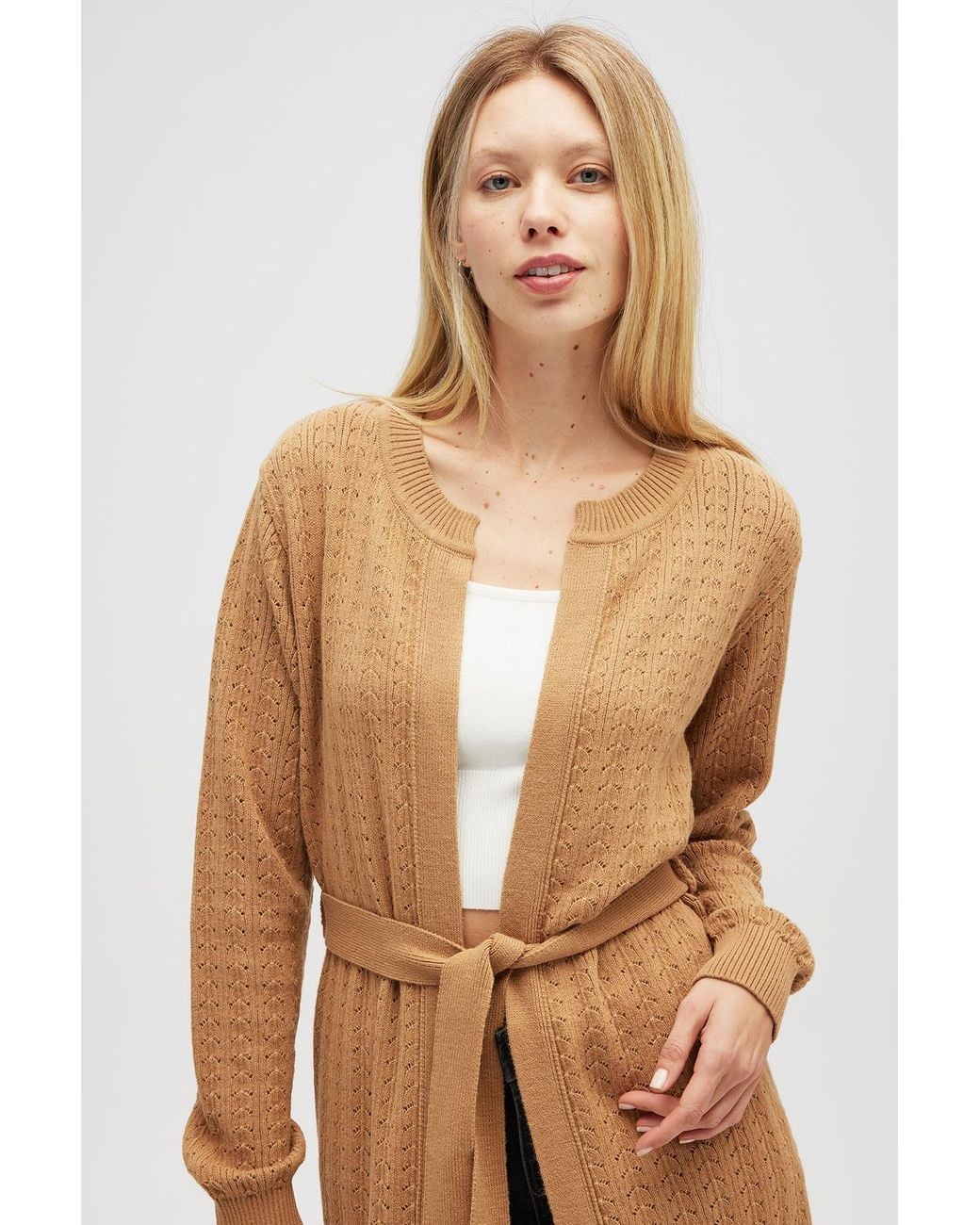 Peraluna Natural Zeyna Openwork Long Cardigan