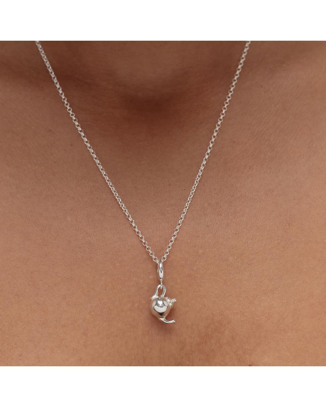 Lily Charmed Metallic Sterling Teapot Charm Necklace