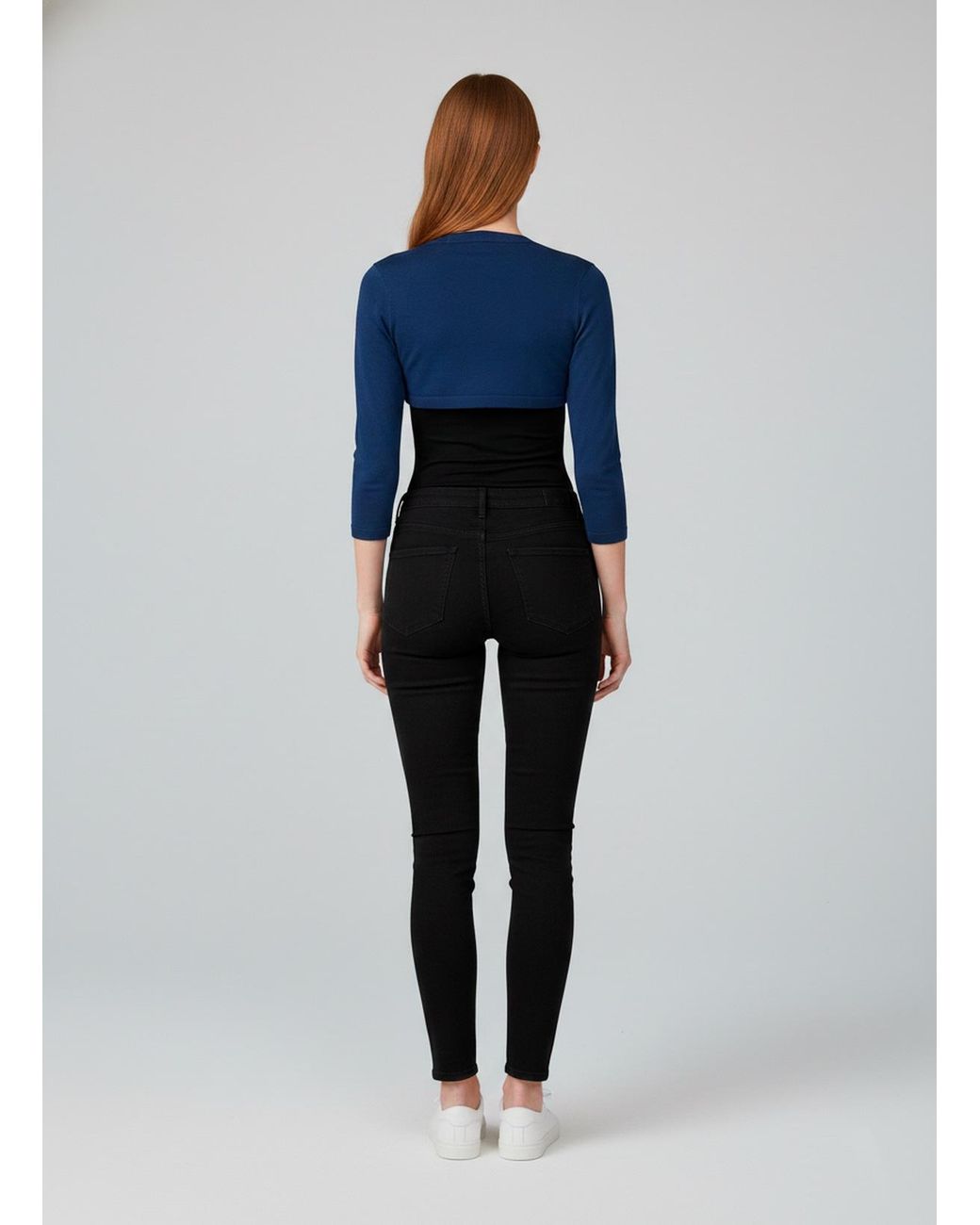 Conquista Blue Elegant Cropped Bolero With 3/4 Sleeves