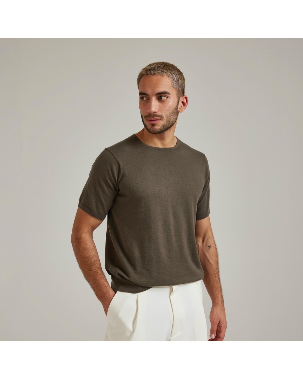 Salts Cashmere Green Short Sleeved Knitted Tee for men
