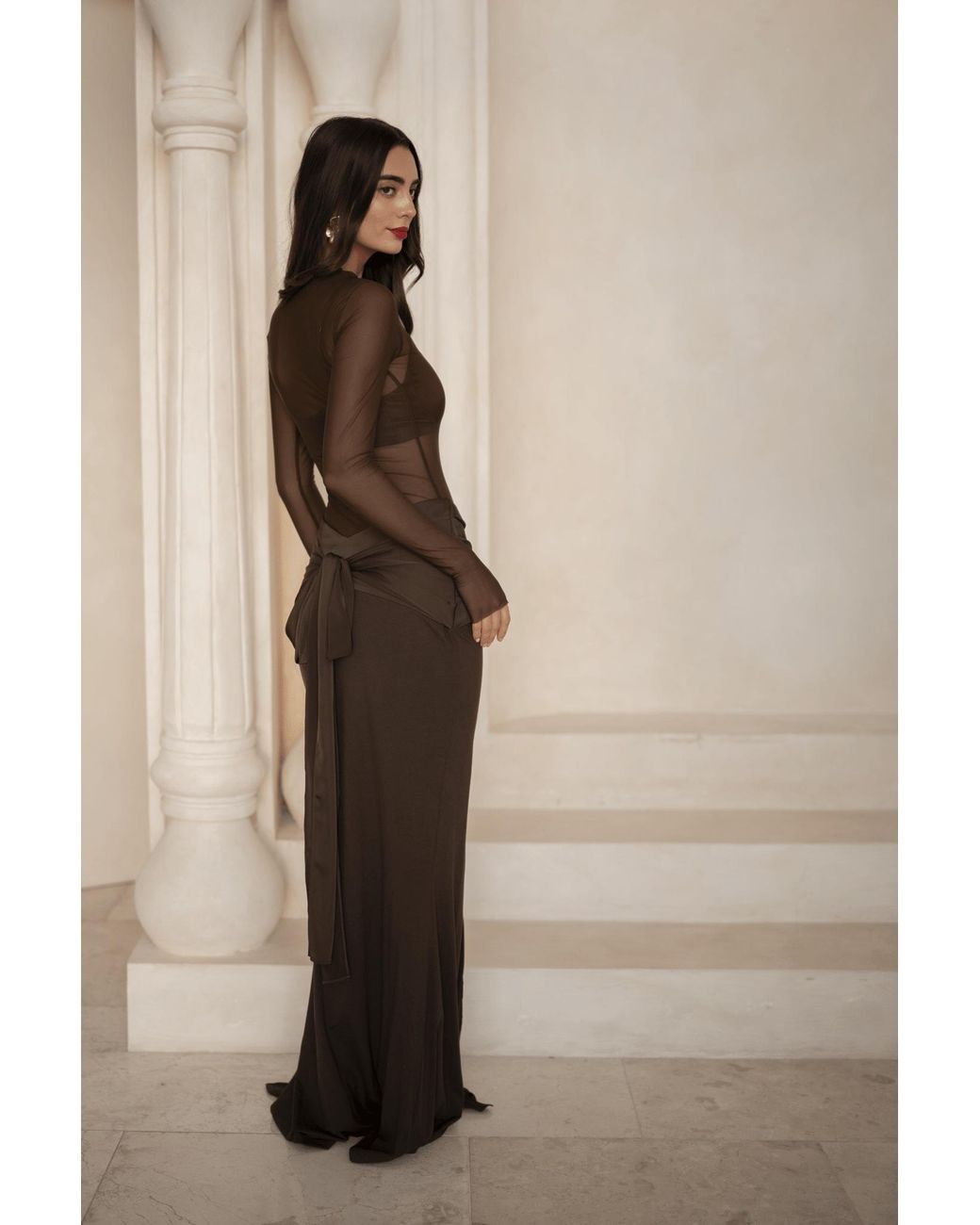 Clerestory Brown Seraphine Three-Piece Sheer Assembly Gown