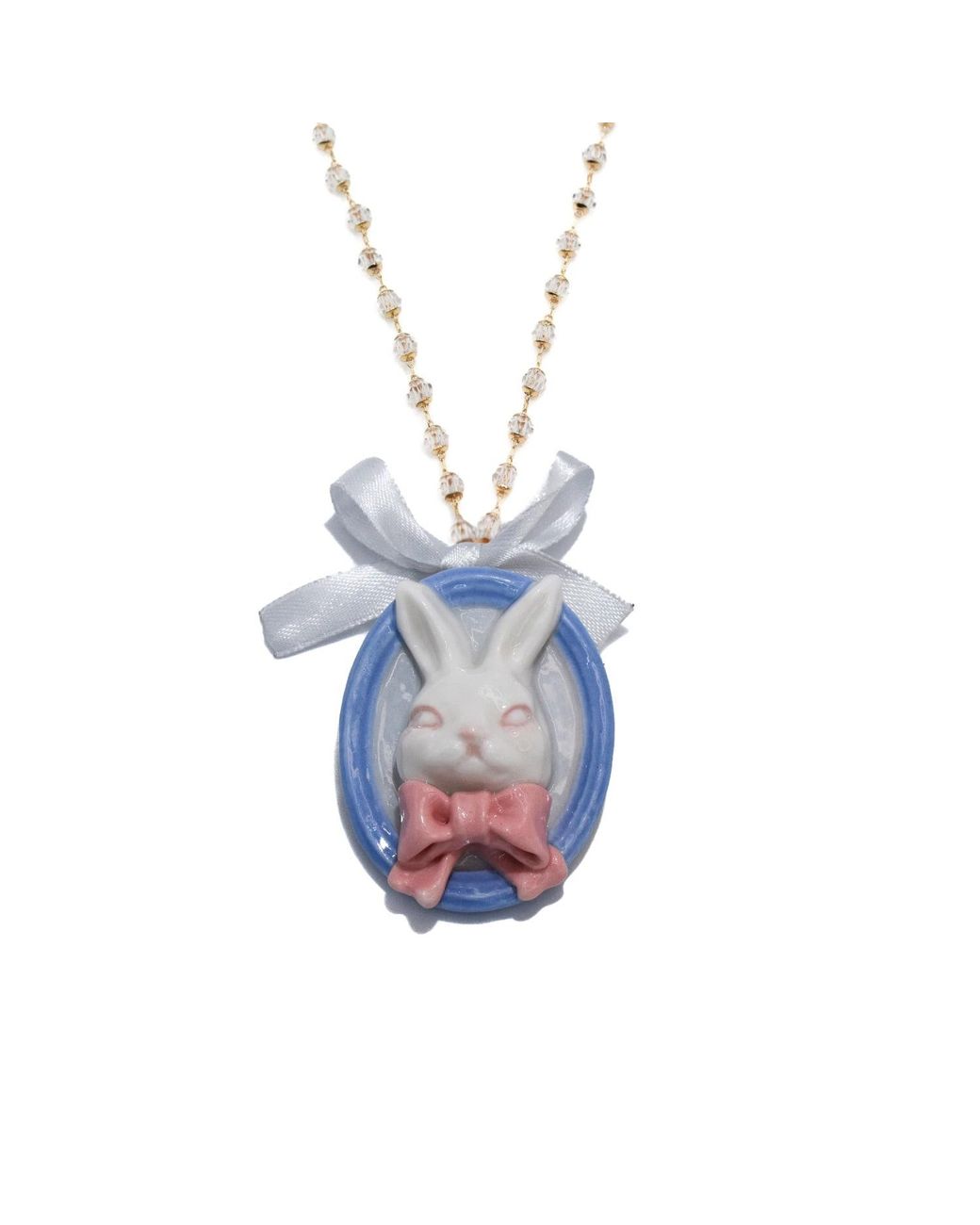 H2 Studio Blue Grumpy Bunny Portrait Rabbit Multi Use Brooch Pendant Necklace