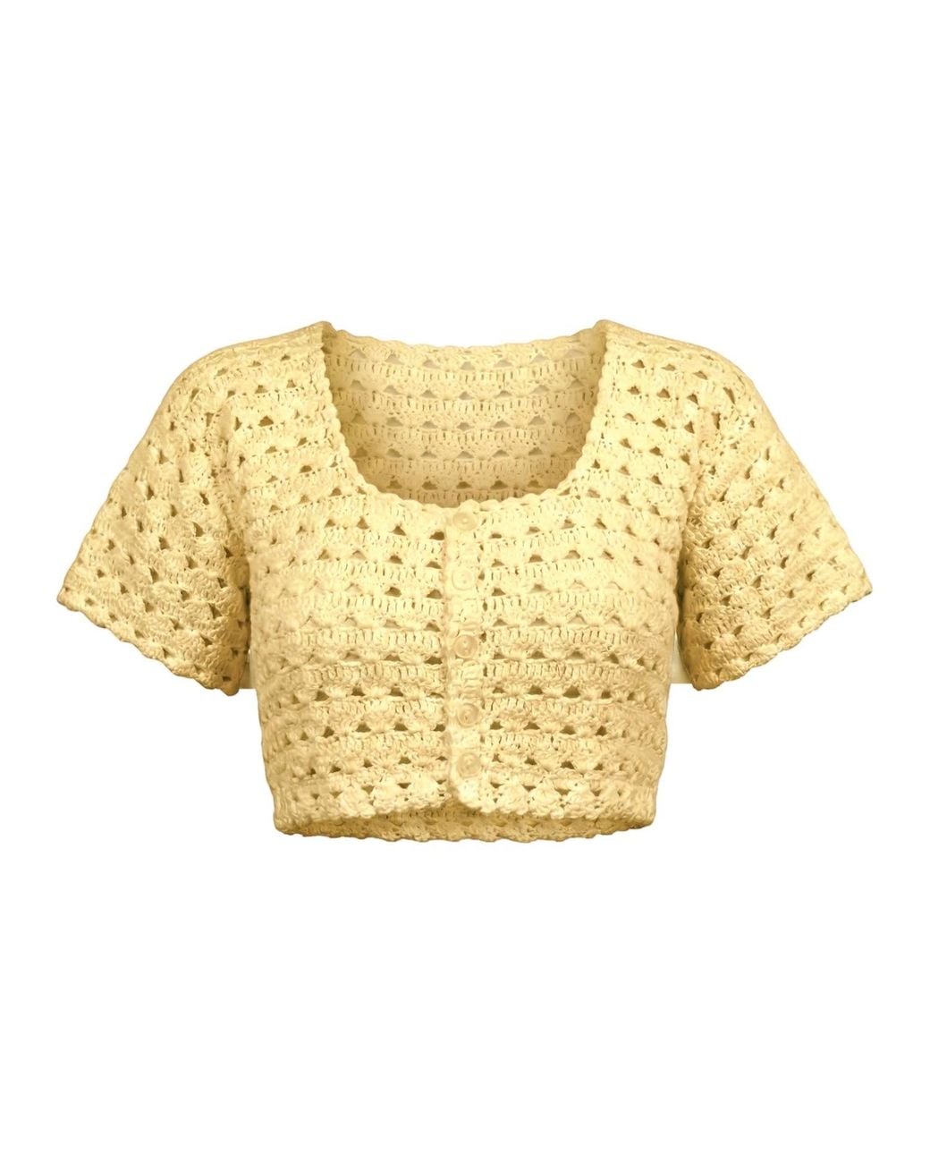 Ana Chic Yellow Butter Openwork Handmade Crochet Top
