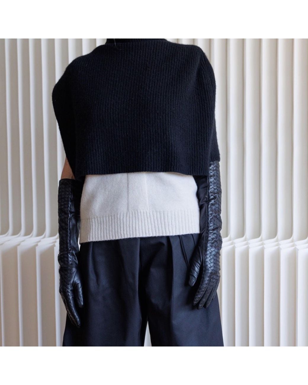 London Atelier Byproduct Black Woven Leather Long Gloves