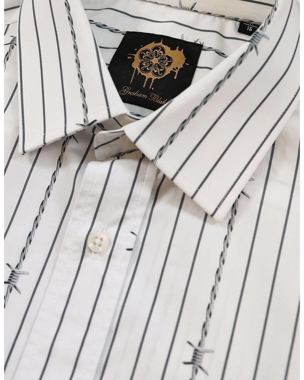 Gresham Blake White Barbed Wire Stripe Shirt for men