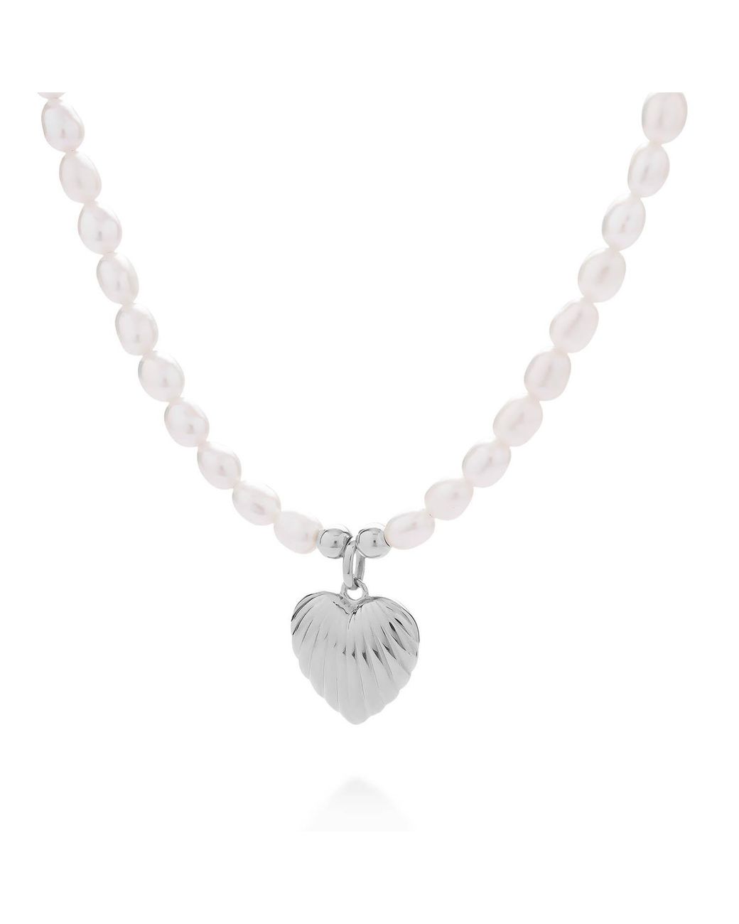 Nellou Jewellery Metallic Scallop Heart Pearl Necklace Sterling