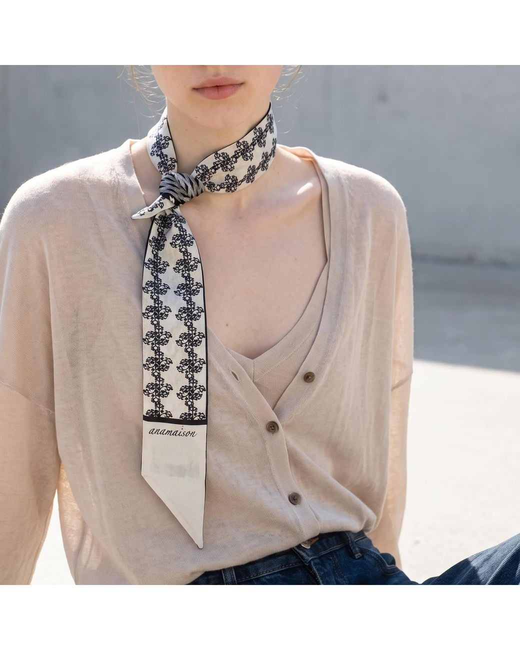 Ana Maison Gray Facet Silk Twilly Scarf