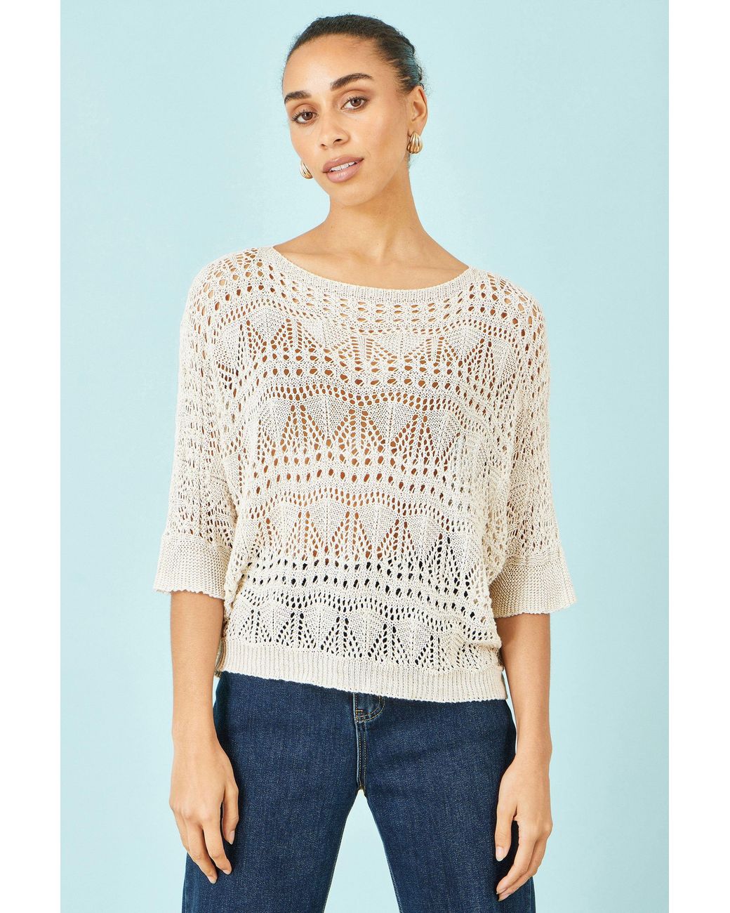Yumi' Natural Neutrals Cotton Mix Relaxed Fit Pointelle Jumper