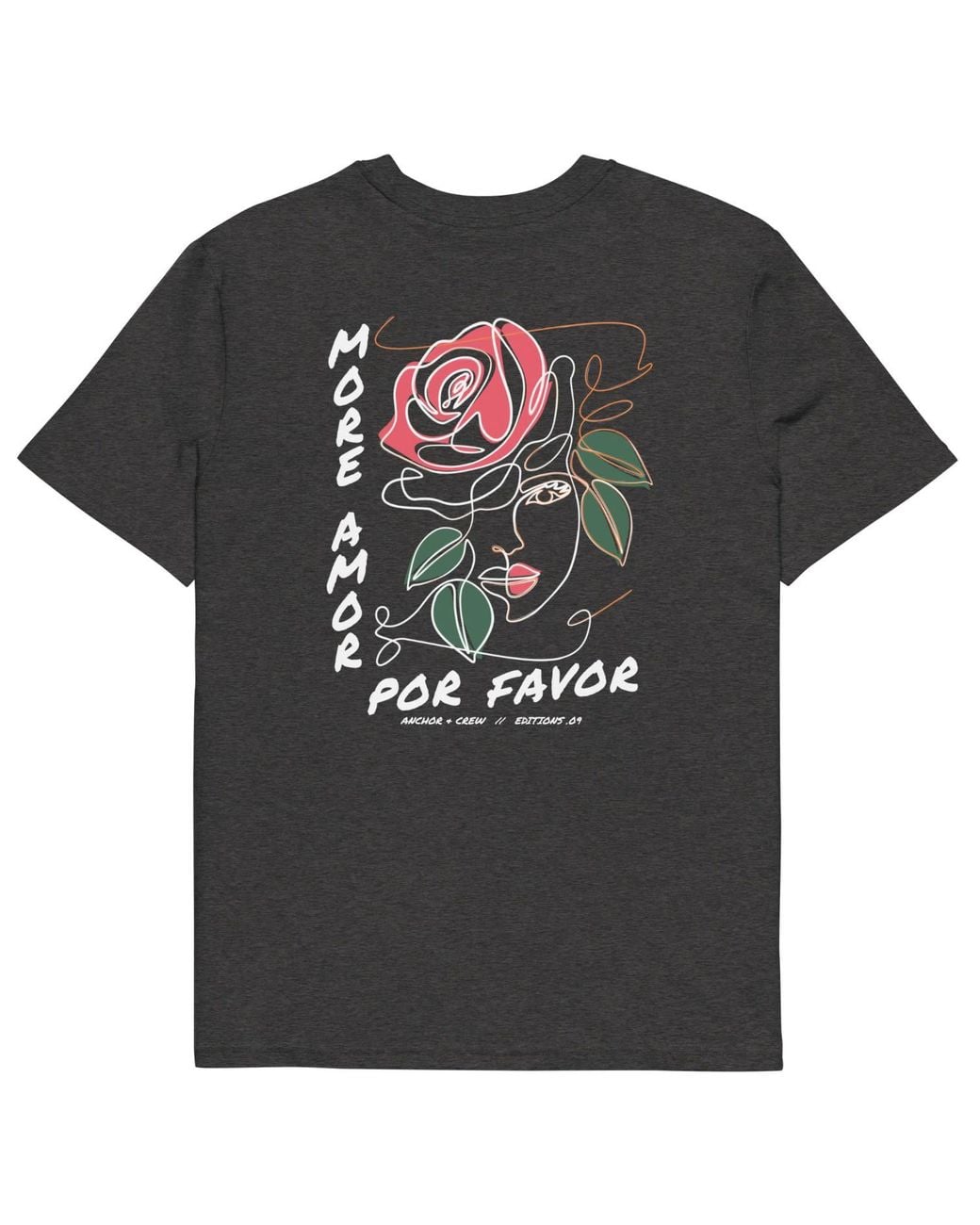 Anchor and Crew Black Heather Nine More Amor Por Favor Editions Organic Cotton T-Shirt