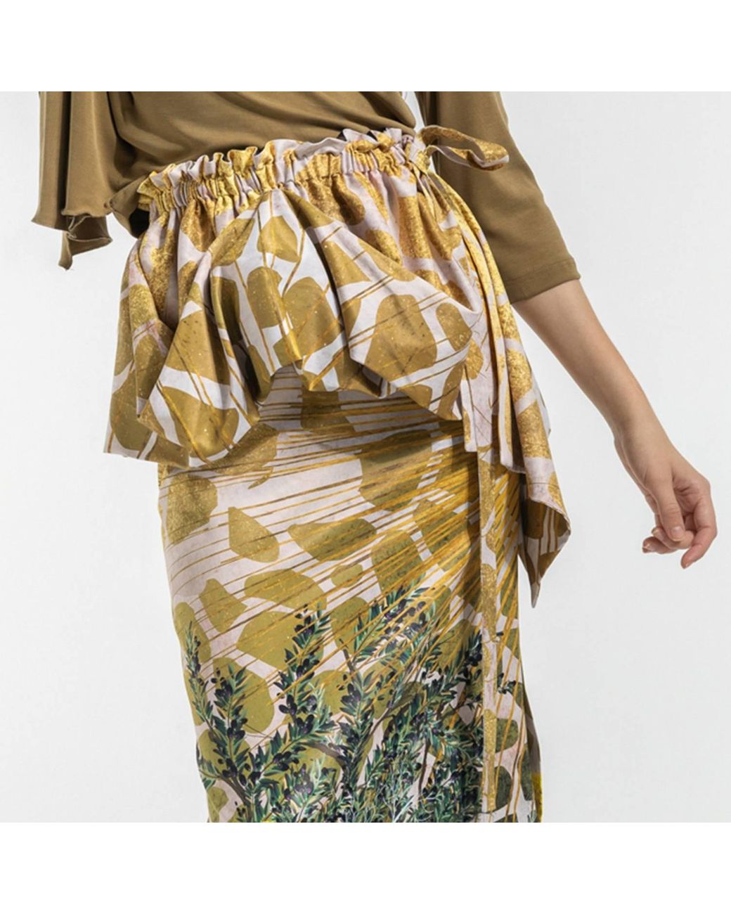 ARTISTA Yellow Fennel Pencil Skirt With Ruffled Belt
