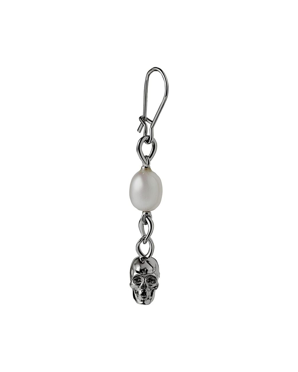 Tama Tokyo Metallic Mujo Sterling Skull And Pearl Drop Earring for men