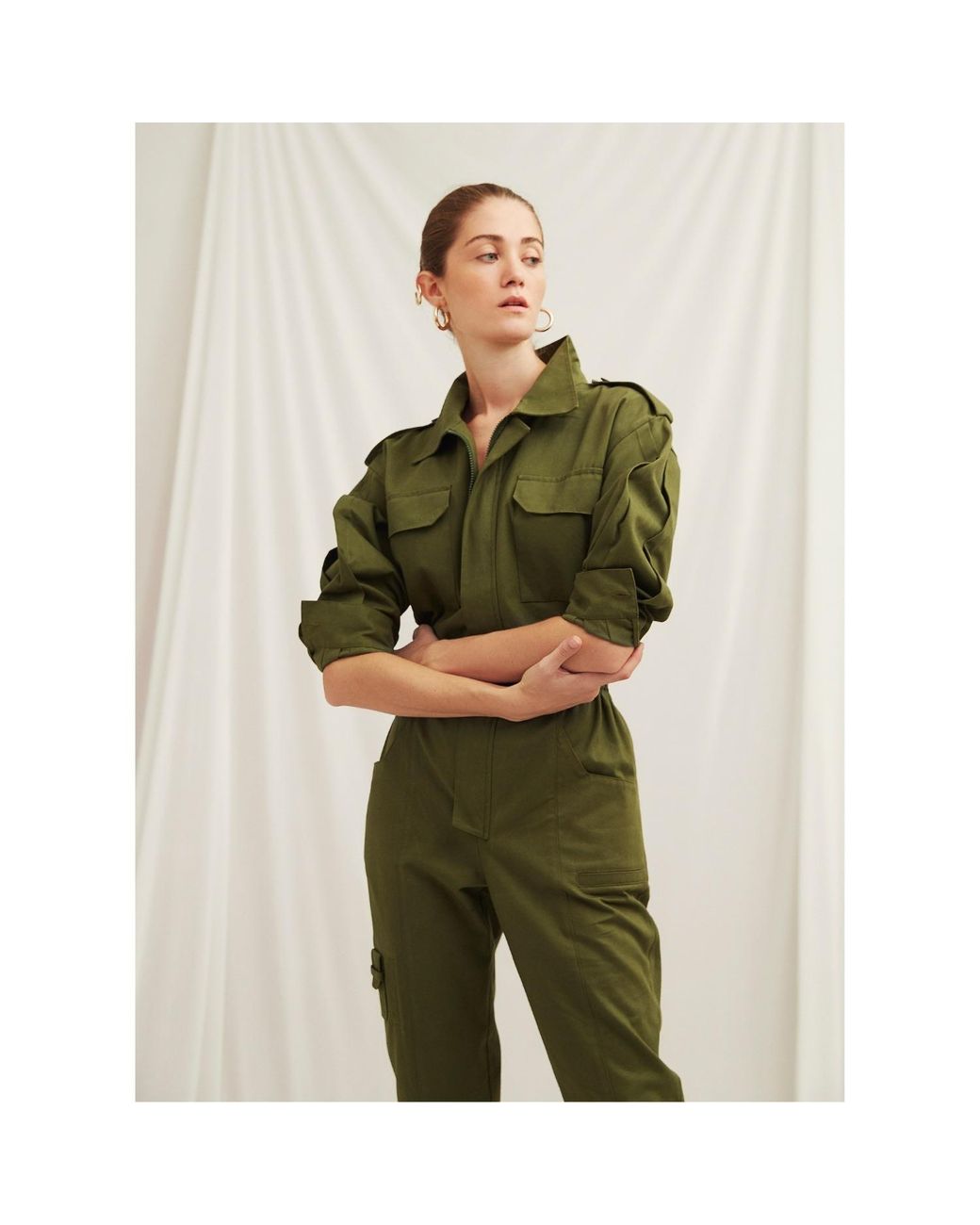NAZLI CEREN Green Dorothy Zipped Cotton Jumpsuit