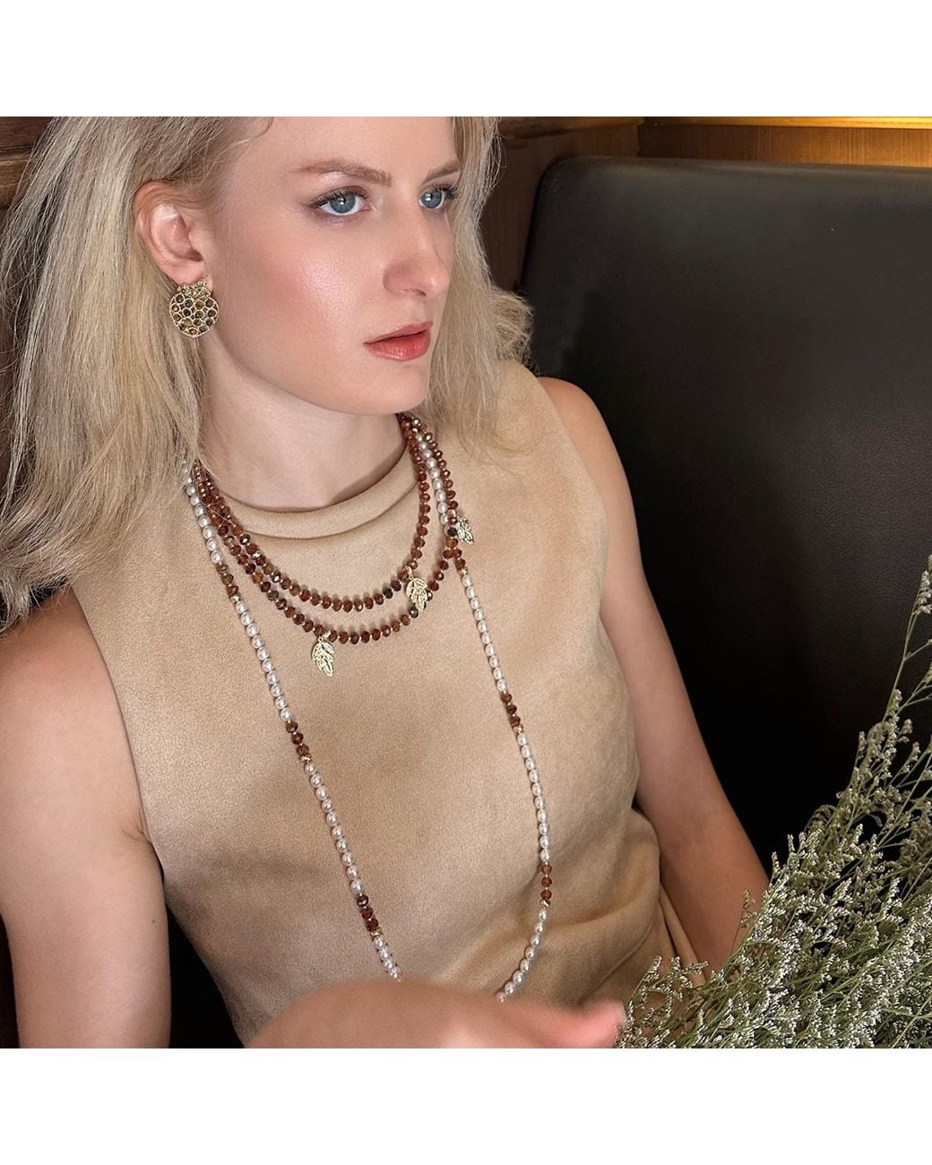Farra Metallic Freshwater Pearls With Natural Garnet Long Necklace