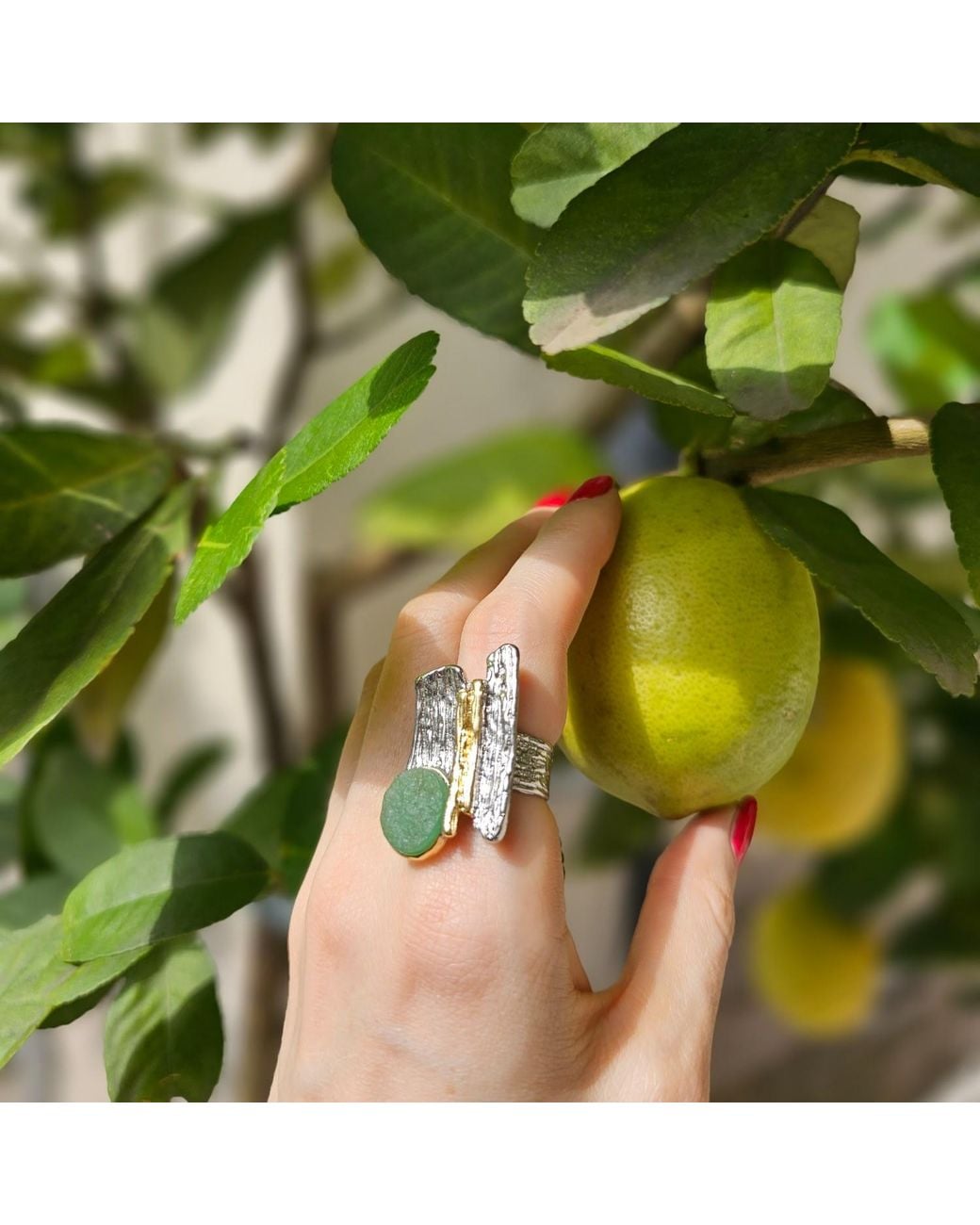 Farra Green Aventurine Stone Setting Statement Ring