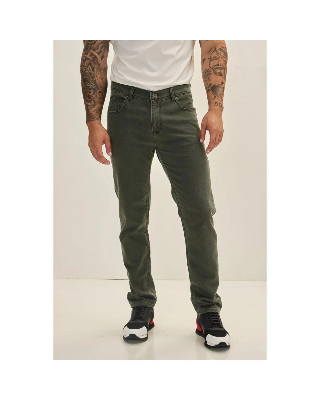 Ron Tomson Green Super Soft 5-Pocket Style Pants for men