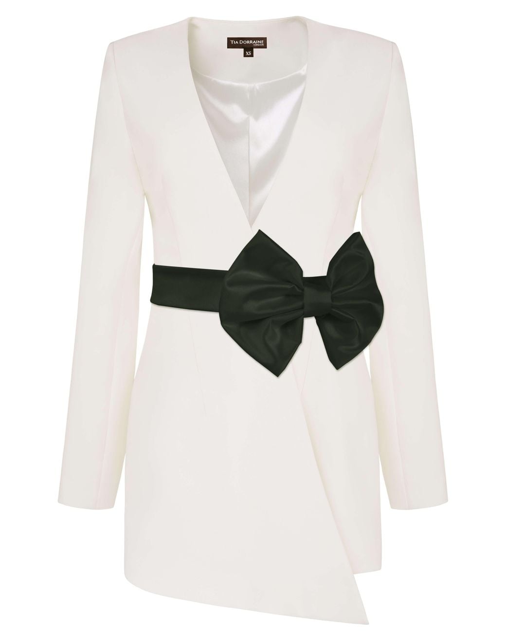 Tia Dorraine White Rare Pearl Blazer With Detachable Bow Belt