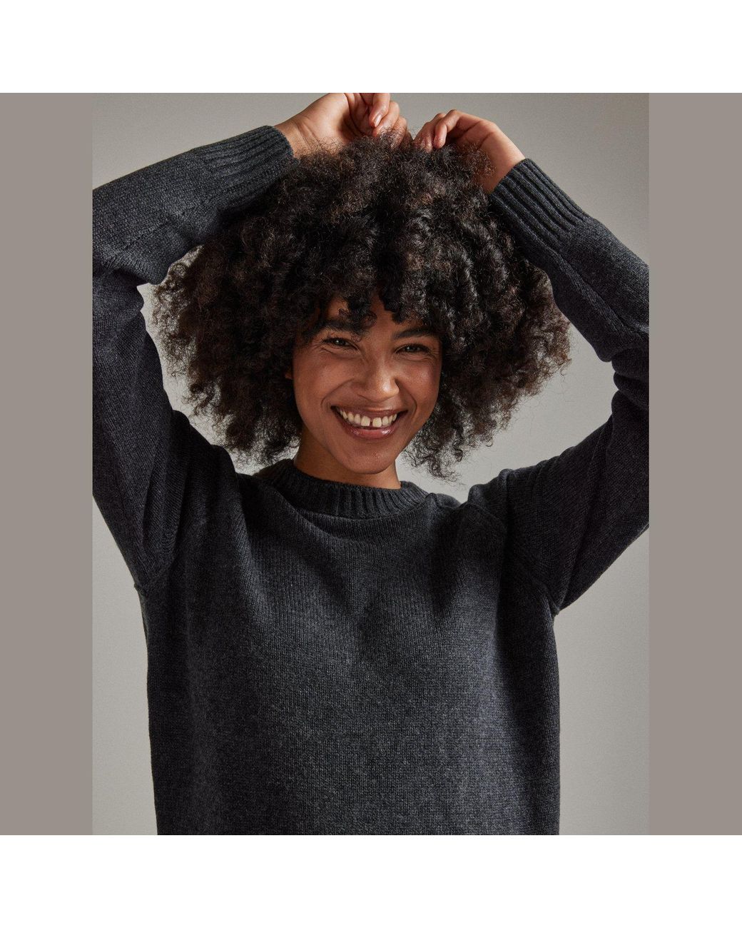 Salts Cashmere Gray Double Neck Trim Crew Neck Sweater