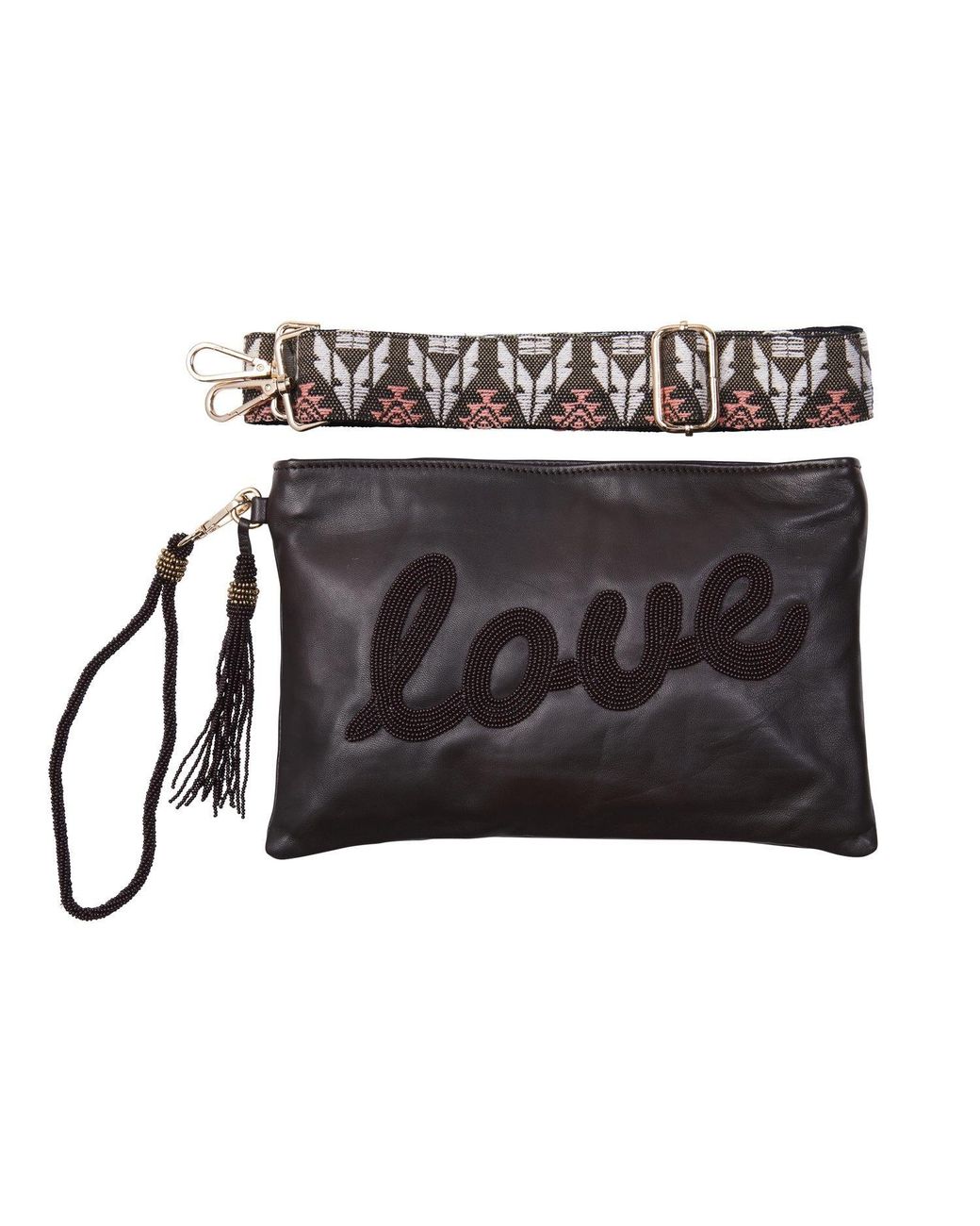 Sidney Byron Black Leather Bag With Love Beading