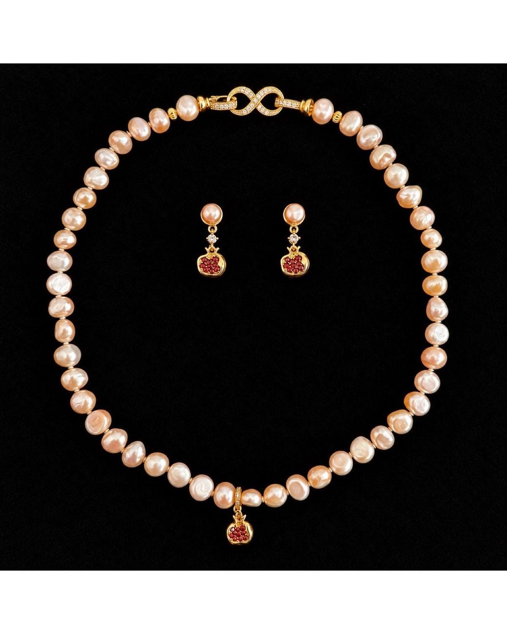 Ninemoo Metallic Grenade Rosée Pomegranate Pearl Necklace