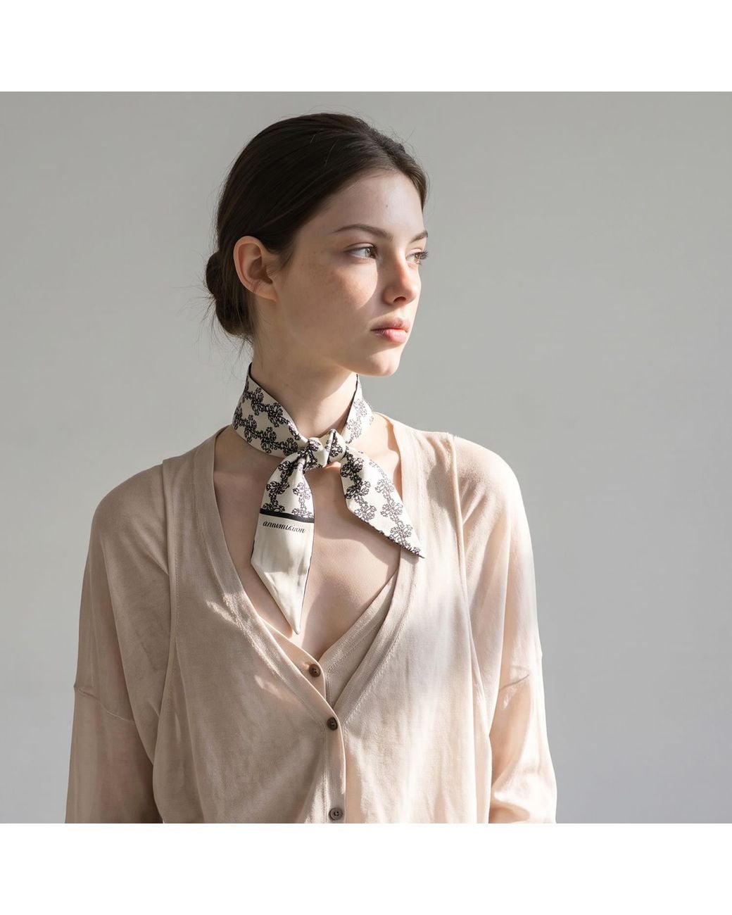 Ana Maison Gray Facet Silk Twilly Scarf