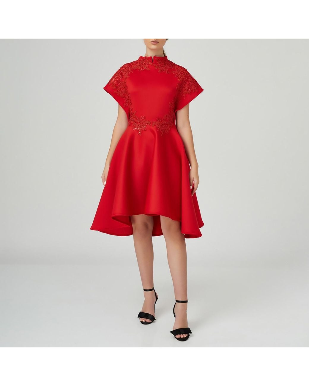 LIA ARAM Neoprene Embroidered Midi Dress