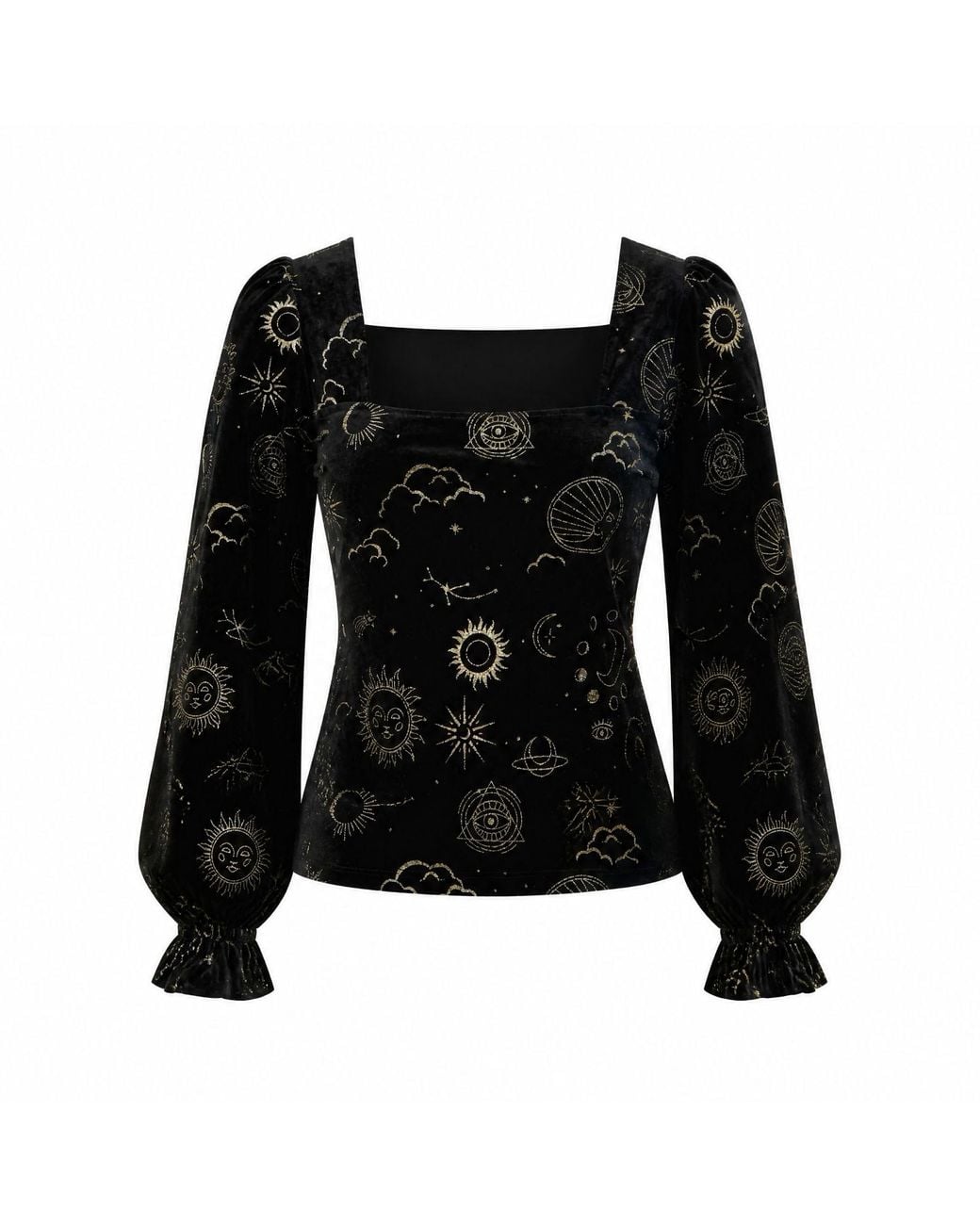 Yumi' Black Velvet Cosmic Print Top
