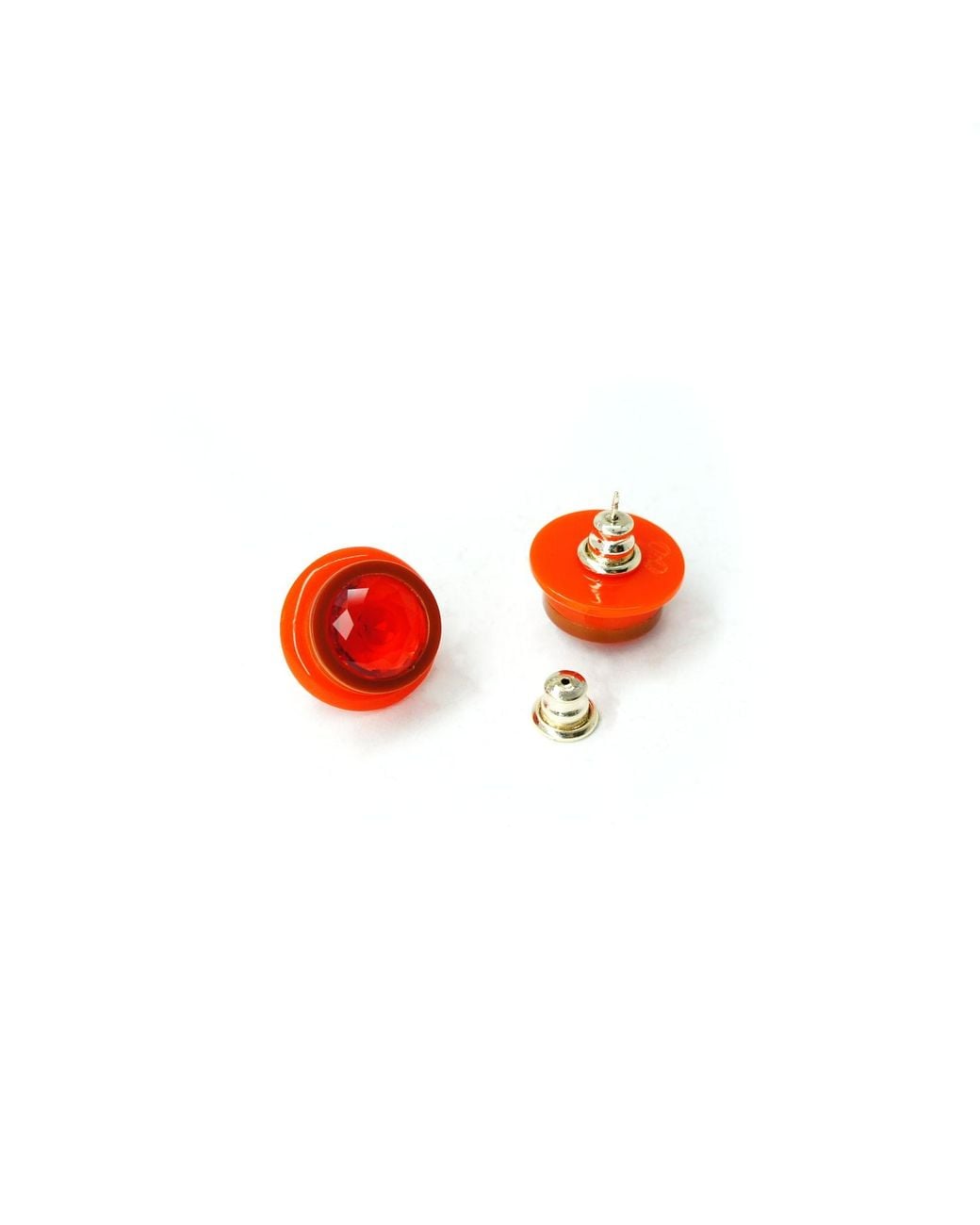 Gissa Bicalho Red Acrylic Handmade Earring Short Round Stone