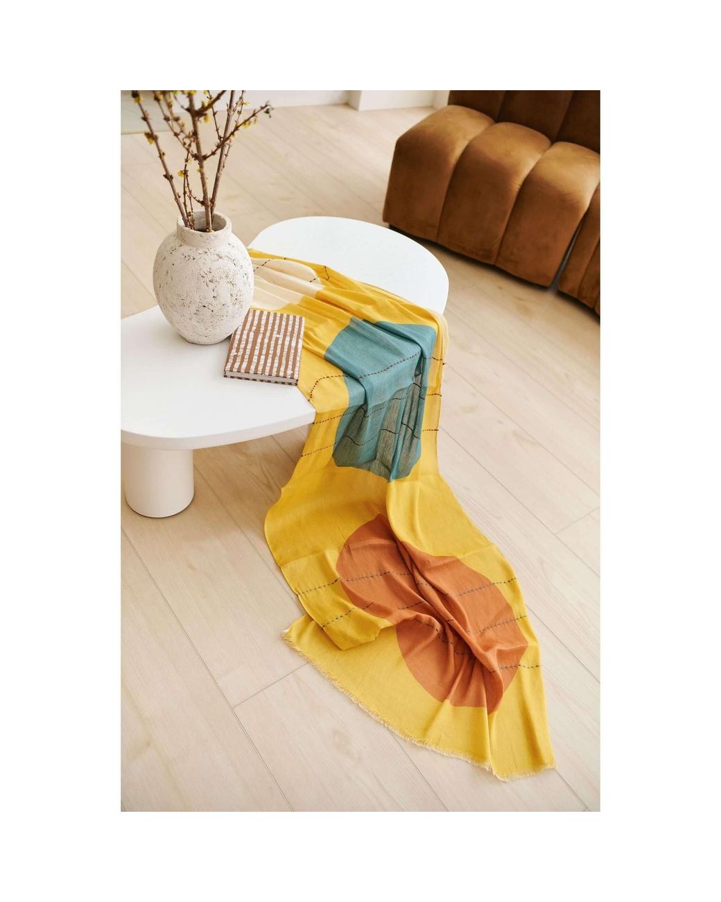 Variously Yellow Cirq Sun Modern Artisan Linen Silk Scarf