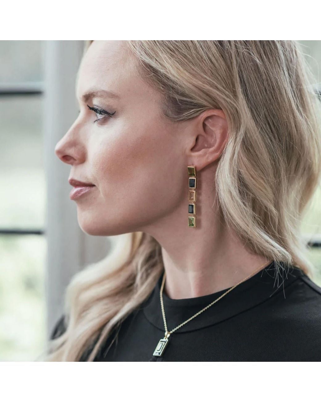Augustine Jewels Green Peridot Topaz Citrine Long Drop Earrings